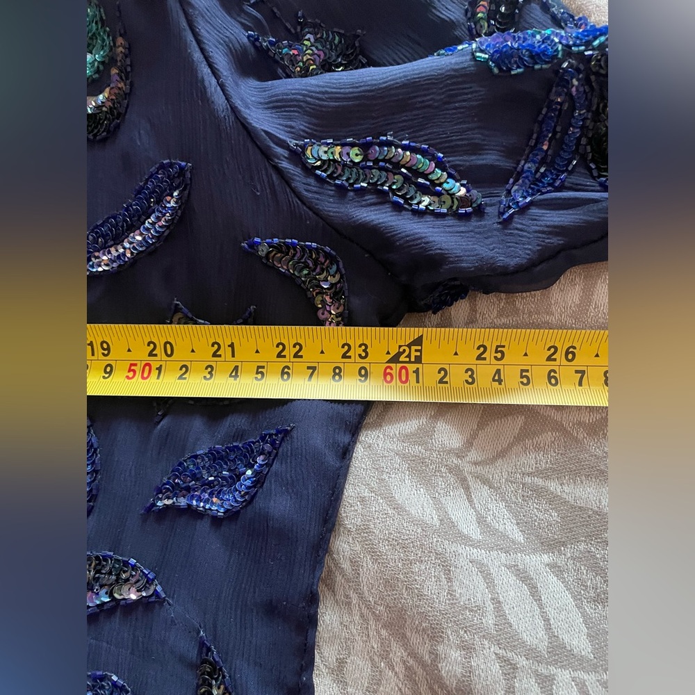 Vintage Frank Usher Silk Navy Sequin Floral Top - Picture 8 of 9